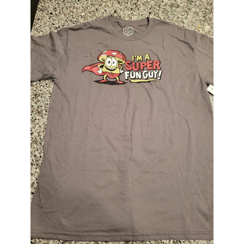 DXM Mens T Shirt Super Fun Guy Mushroom‎ Graphic Print Gray Size Medium Cotton